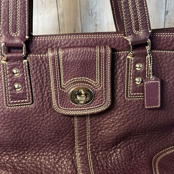 Coach Hamilton Purple Pebbled Leather Shoulder Tote Bag Handbag No. G0973-F13960 - Picture 2 of 15